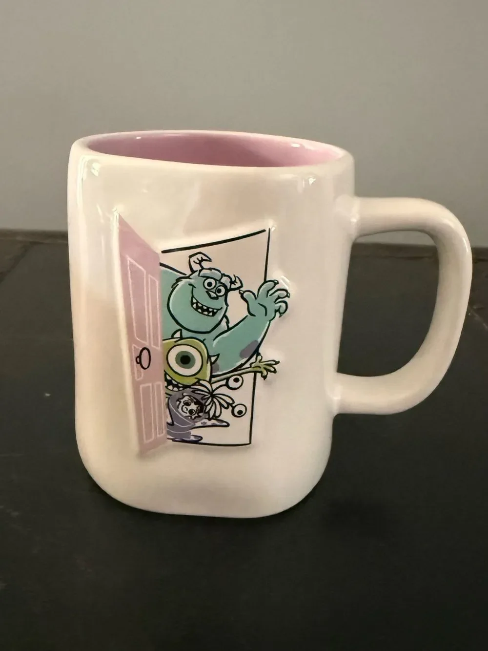 Rae Dunn Double Sided Mug Monsters Inc Disney Pixar Sully Mike BOO! White Purple